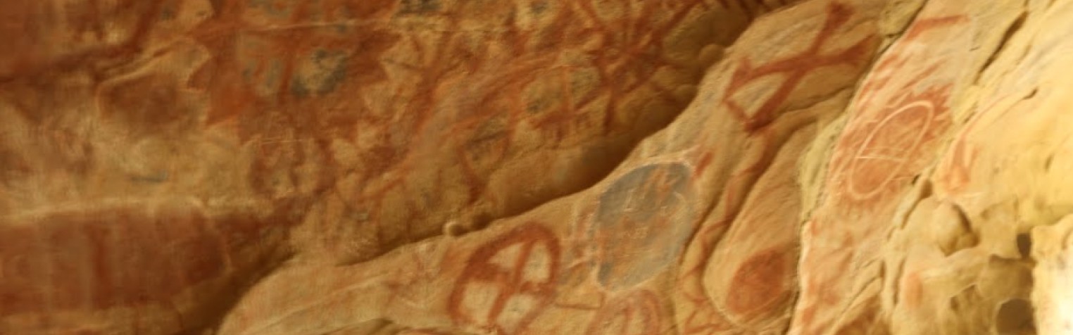 A close-up picture of the paintings in the chumash cave.